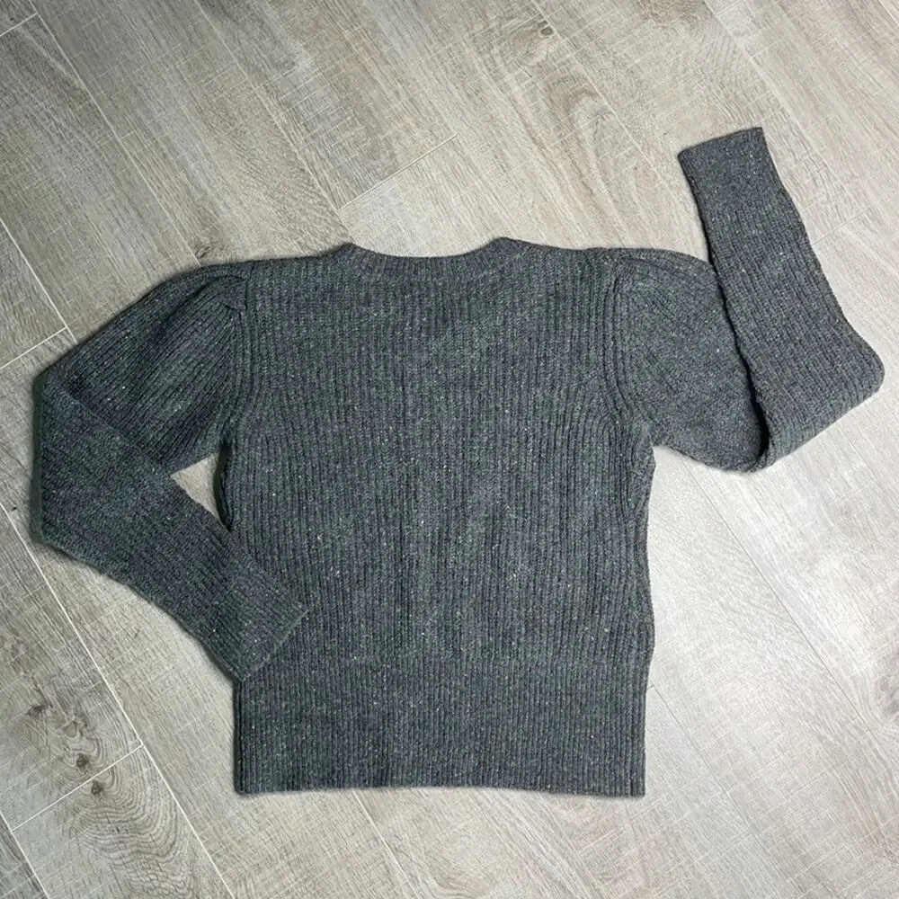 SOMETHING NAVY Gray Ribbed Puff Sleeve Sweater